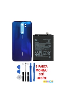 Xiaomi Redmi Note 8 Pro Arka Cam Kapak Batarya Pil Kapağı Mavi + Pil Batarya Bm4j + Montaj Set