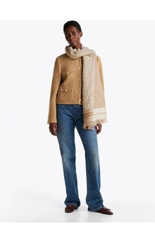 Tommy Hilfiger Monoplay Jakarlı Eşarp Krem Çok Renkli