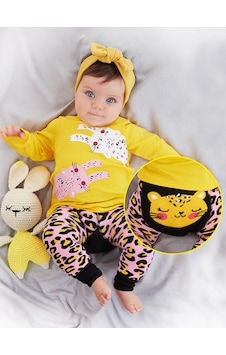 Denokids Leopar Kız Bebek T-shirt Tayt-Pantolon Takım Çok Renkli Denokids Leopar Kız Bebek T-shirt Tayt-Pantolon Takım Çok Renkli