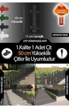 Uzunluk - Köşe - Kenar Tamamlama Çiti - 50 Cm Yükseklik Çit İle Uyumludur - Antrasit Gri