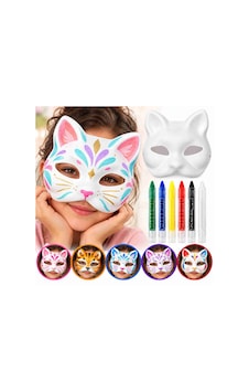 Colezium Boyanabilir Kedi Maskesi Ve 6 Renk Boya Mi Seti 7 Parça Kırmızı Colezium Boyanabilir Kedi Maskesi Ve 6 Renk Boya Mi Seti 7 Parça Kırmızı