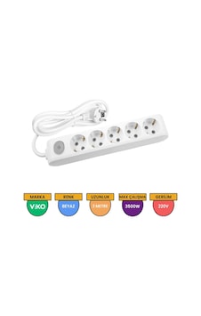 Viko Multi-let 5'li Anahtarlı Topraklı Çocuk Korumalı Grup Priz 3 Metre Beyaz - 90117503 Viko Multi-let 5'li Anahtarlı Topraklı Çocuk Korumalı Grup Priz 3 Metre Beyaz - 90117503