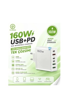 Yk Desıgn Yk85 160w Pd/usb/pd 6 Çıkışlı Şarj Başlığı Beyaz Yk Desıgn Yk85 160w Pd/usb/pd 6 Çıkışlı Şarj Başlığı Beyaz