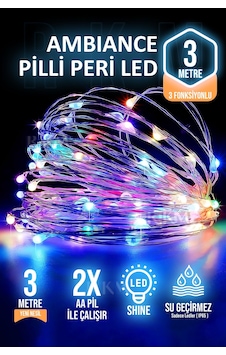 Dekoratif 3 Metre Rgb Pilli Peri Led Aydınlatma Fonksiyonlu Parti Yılbaşı Süsleme RGB