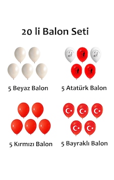 Balon Süsleme Atatürk Baskılı + Türk Bayrağı Baskılı+ Kırmızı+ Beyaz 29 Ekim 10 Kasım 23 Nisan Beyaz - Kırmızı Balon Süsleme Atatürk Baskılı + Türk Bayrağı Baskılı+ Kırmızı+ Beyaz 29 Ekim 10 Kasım 23 Nisan Beyaz - Kırmızı