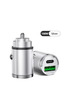 100w Mini Silver Çakmaklık Usb Type-c Soketli Araç İçi Süper Hızlı Şarj Adaptörü
