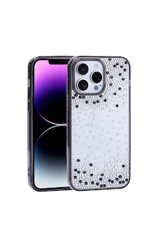 Maks Technology Apple iPhone Uyumlu 14 Pro Max Kılıf Airbag Tasarımlı Damla Taşlı Şeffaf Mkst Pera Silikon Kapak - Siyah