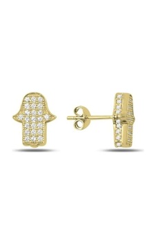 Omar Silver Fatma Ana Eli Küpe Sarı Yaldız 4 MM