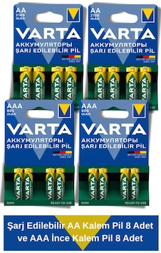 Power Şarj Edilebilir Aa Kalem Pil 8 Adet Ve Aaa İnce Kalem Pil 8 Adet Power Şarj Edilebilir Aa Kalem Pil 8 Adet Ve Aaa İnce Kalem Pil 8 Adet