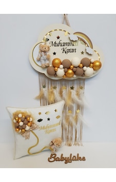 Babylüks Bubble Ledli Bulut Kapı Süsü + Yastık Krem