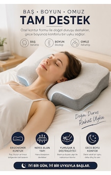 Premium Visco Yastık 62x42 Cm Boyun Destekli Ortopedik Uyku Yastığı Açık Gri