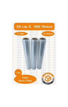 Streç Film 50cm 3 Adet, Şeffaf, 23 Mikron, 1000 Gr, Dayanıklı Eşya, Koli Ve Palet Streci