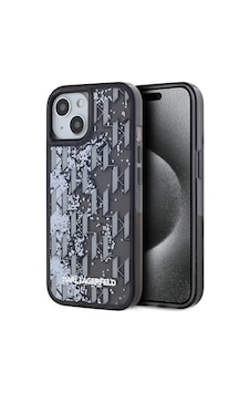 Apple Uyumlu iPhone 15 Kılıf Karl Lagerfeld Lisanslı Simli Kl Yazılı Monogram Gradıent Kapak Siyah Apple Uyumlu iPhone 15 Kılıf Karl Lagerfeld Lisanslı Simli Kl Yazılı Monogram Gradıent Kapak Siyah