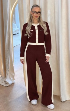 Elora Atelier Bordo Beyaz Şerit Detaylı Triko Takım Elora Atelier Bordo Beyaz Şerit Detaylı Triko Takım