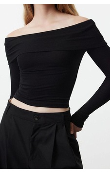 Ersefa Stil Kadın Kısa Esnek Bluz Crop Örme Slim Kalıp siyah Ersefa Stil Kadın Kısa Esnek Bluz Crop Örme Slim Kalıp siyah