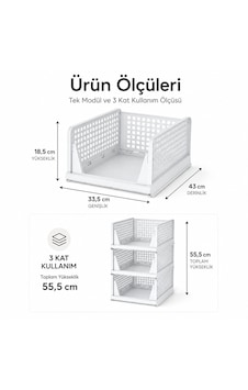 3 Katlı Portatif Organizer - Çok Amaçlı Kayar Raf 18.5x33.5x43cm Toplam 55.5cm Çok Renkli