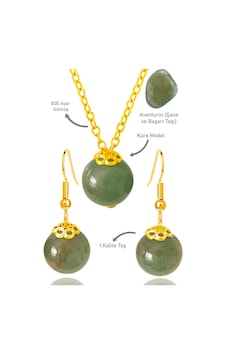 Sertifikalı Gold Küre Yeşim Taşı Kolye Ve Küpe Seti - Gümüş Apara Çok Renkli Sertifikalı Gold Küre Yeşim Taşı Kolye Ve Küpe Seti - Gümüş Apara Çok Renkli