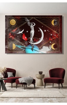 Yatay Kanvas Tablo Tekli Ev Kafe Ofis Göklerin Dansı Gökyüzü Temalı Vintage Astroloji Kolajı 2936