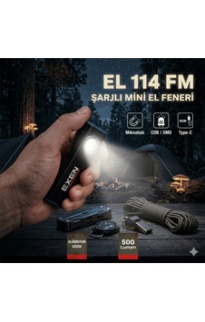 Exen El 114 Fm - 3.7v 1.2ah 500 Lümen Şarjlı Mini Tip El Feneri