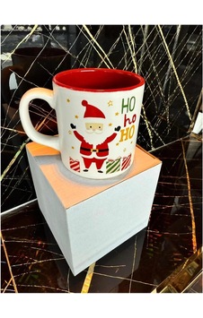 Ceritoğlu Kupa Bardak- Happy Chirstmas- Yılbaşı Konseptli Seramik Kupa Beyaz  - Kırmızı