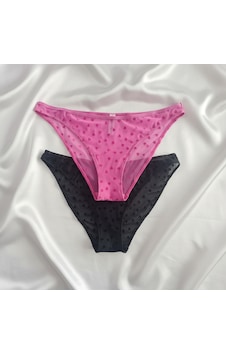 Bonbon Kadın Transparan Kalp Figürlü 2'li Paket Slip Külot Bb2178 Fuşya - Siyah Bonbon Kadın Transparan Kalp Figürlü 2'li Paket Slip Külot Bb2178 Fuşya - Siyah