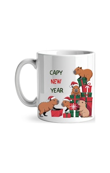 Capy New Year Yazılı Kapibara Yılbaşı Temalı Kupa Model 218 Baskılı Seramik Kahve Kupası Düz Renkli Capy New Year Yazılı Kapibara Yılbaşı Temalı Kupa Model 218 Baskılı Seramik Kahve Kupası Düz Renkli