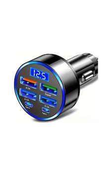 6 Portlu Hızlı Araç Şarj Cihazı 4 Usb + 2 Type-c Çıkışlı Dijital Göstergeli Oto Şarjı