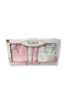 Durul Kadife Jakarlı Aile Bornoz Seti / Pembe - Krem Krem - Pembe Durul Kadife Jakarlı Aile Bornoz Seti / Pembe - Krem Krem - Pembe