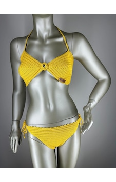 İvita Hardal Renk Taş Detaylı Çok Tarz El Yapımı Tığ Örgüsü Bikini Hardal