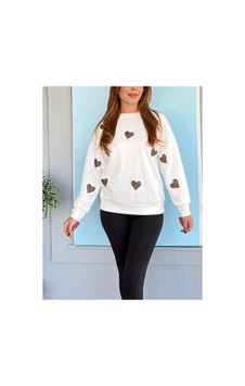 Çınar Boutique Kalp Desenli Sweatshirt-beyaz - S Beyaz Beyaz Çınar Boutique Kalp Desenli Sweatshirt-beyaz - S Beyaz Beyaz
