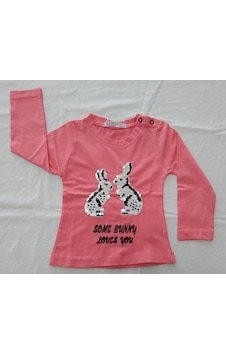 Peri Masalı Kız Bebek Tavşanlı Pullu Tek Body 6-18 Ay Somon