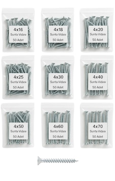 Ağaç Ve Sunta Vidası Seti 450 Vida / 9 Boy 16-70 Mm 4 Çap 4 MM