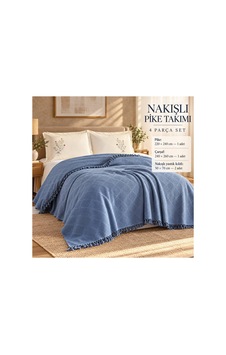 Slc Home %100 Pamuk Çift Kişilik Nakışlı Lüx Pike Takımı 4 Parça Yatak Örtüsü Mavi - 940022528 Mavi Slc Home %100 Pamuk Çift Kişilik Nakışlı Lüx Pike Takımı 4 Parça Yatak Örtüsü Mavi - 940022528 Mavi