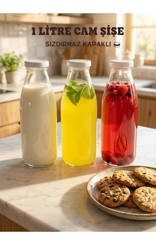 3 Adet 1 Litre Şeffaf Cam Sürahi Limonata, Süt, Ayran, Su Ve Meşrubat Şişesi Plastik Kapaklı Şişe 3 Adet 1 Litre Şeffaf Cam Sürahi Limonata, Süt, Ayran, Su Ve Meşrubat Şişesi Plastik Kapaklı Şişe