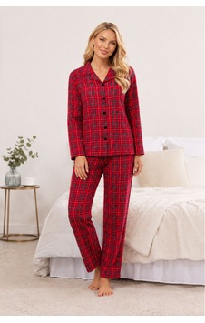 Kadın Ekose Desenli Pijama Takımı Lacivert - Kırmızı
