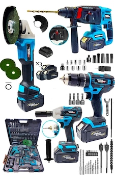 Lieber German L42130ST 3X Akülü Şarjlı Kırıcı Delici + Taşlama + Vidalama + Somun Sökme Makinesi 4'lü Set Lieber German L42130ST 3X Akülü Şarjlı Kırıcı Delici + Taşlama + Vidalama + Somun Sökme Makinesi 4'lü Set