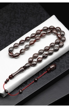 925 Ayar Gümüş İşlemeli Kuka Ağacı Tesbih 9 X 13 Mm Arpa Kesim - T-1875 925 Ayar Gümüş İşlemeli Kuka Ağacı Tesbih 9 X 13 Mm Arpa Kesim - T-1875