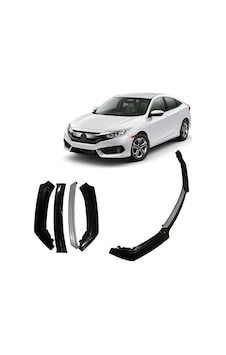 Üniversal Lip Honda Civic Fc5 Tip Ön Tampon Eki Kanatlı Lip 4 Parça Gri Detaylı
