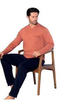 Melodi 18008 %100 Pamuk Uzun Kol Erkek Pijama Takımı Kiremit