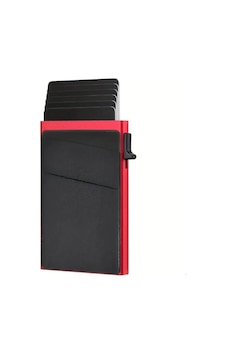 Valkyrie Premium Slim Metal Otomatik Kartlık Rfıd Korumalı, Mekanizmalı, 10+ Kart Kapasiteli Kırmızı Kırmızı