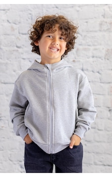 Zeyland Unisex Çocuk Basic Kapüşonlu Ceket - Grimelanj Gri Melanj Zeyland Unisex Çocuk Basic Kapüşonlu Ceket - Grimelanj Gri Melanj