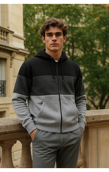 Markapia Erkek Fermuarlı Kapüşonlu Cepli İçi Polarlı Parçalı Sweatshirt Siyah Markapia Erkek Fermuarlı Kapüşonlu Cepli İçi Polarlı Parçalı Sweatshirt Siyah