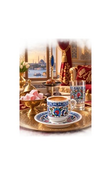 Topkapı 2 Li Porselen Türk Kahve Fincan Takımı 4 Parça 5x5 Cm Hediyelik Set Mavi