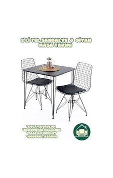 Siyah 70x70 Cm Masa Tel Sandalyeli Masa Takımı Siyah 70x70 Cm Masa Tel Sandalyeli Masa Takımı