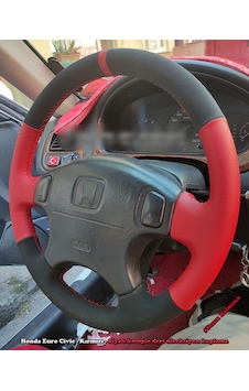Honda Euro Civic Araca Özel Direksiyon Kılıfı Alcantra Kırmızı D Honda Euro Civic Araca Özel Direksiyon Kılıfı Alcantra Kırmızı D