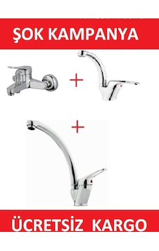 Aç Kapa Banyo + Mutfak +L avabo Bataryası Set 3'lü Krom Aç Kapa Banyo + Mutfak +L avabo Bataryası Set 3'lü Krom