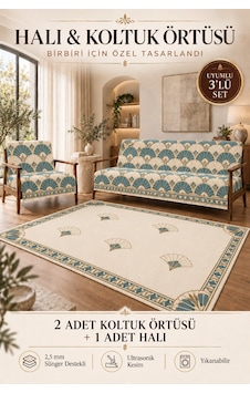 3 Lü Set 2 Adet 165x215 Cm Koltuk Örtüsü + 1 Adet 6m2 180x280 Cm Kaymaz Taban Dijital Baskılı Halı Turkuaz 3 Lü Set 2 Adet 165x215 Cm Koltuk Örtüsü + 1 Adet 6m2 180x280 Cm Kaymaz Taban Dijital Baskılı Halı Turkuaz