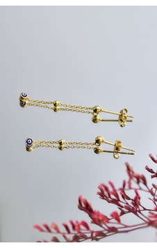 Papatya Silver 925 Ayar Gümüş Gold Kaplama Top Zincir Sallantılı Nazar Göz Küpe Papatya Silver 925 Ayar Gümüş Gold Kaplama Top Zincir Sallantılı Nazar Göz Küpe