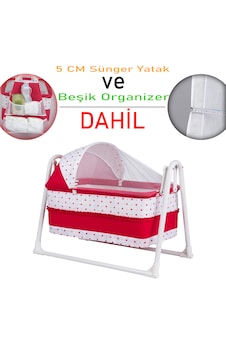 Chubby Baby Lüks Sallanır Tenteli Portatif Sepet Beşik + Organizer - 5 CM Sünger Yatak Kırmızı Chubby Baby Lüks Sallanır Tenteli Portatif Sepet Beşik + Organizer - 5 CM Sünger Yatak Kırmızı
