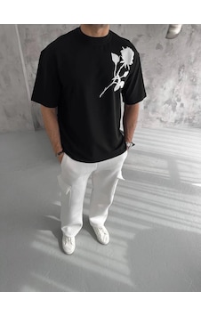 Moda Assema Erkek Bisiklet Yaka Baskılı Oversize Kısa Kol T-shirt - Siyah Çok Renkli Moda Assema Erkek Bisiklet Yaka Baskılı Oversize Kısa Kol T-shirt - Siyah Çok Renkli